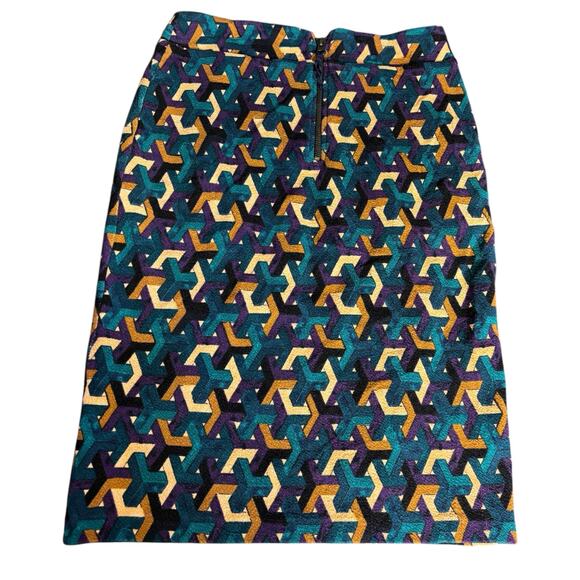 Maeve Print  Pencil Skirt Turquoise  Geometric Patterns  Lined Colorful Career M - Picture 3 of 10